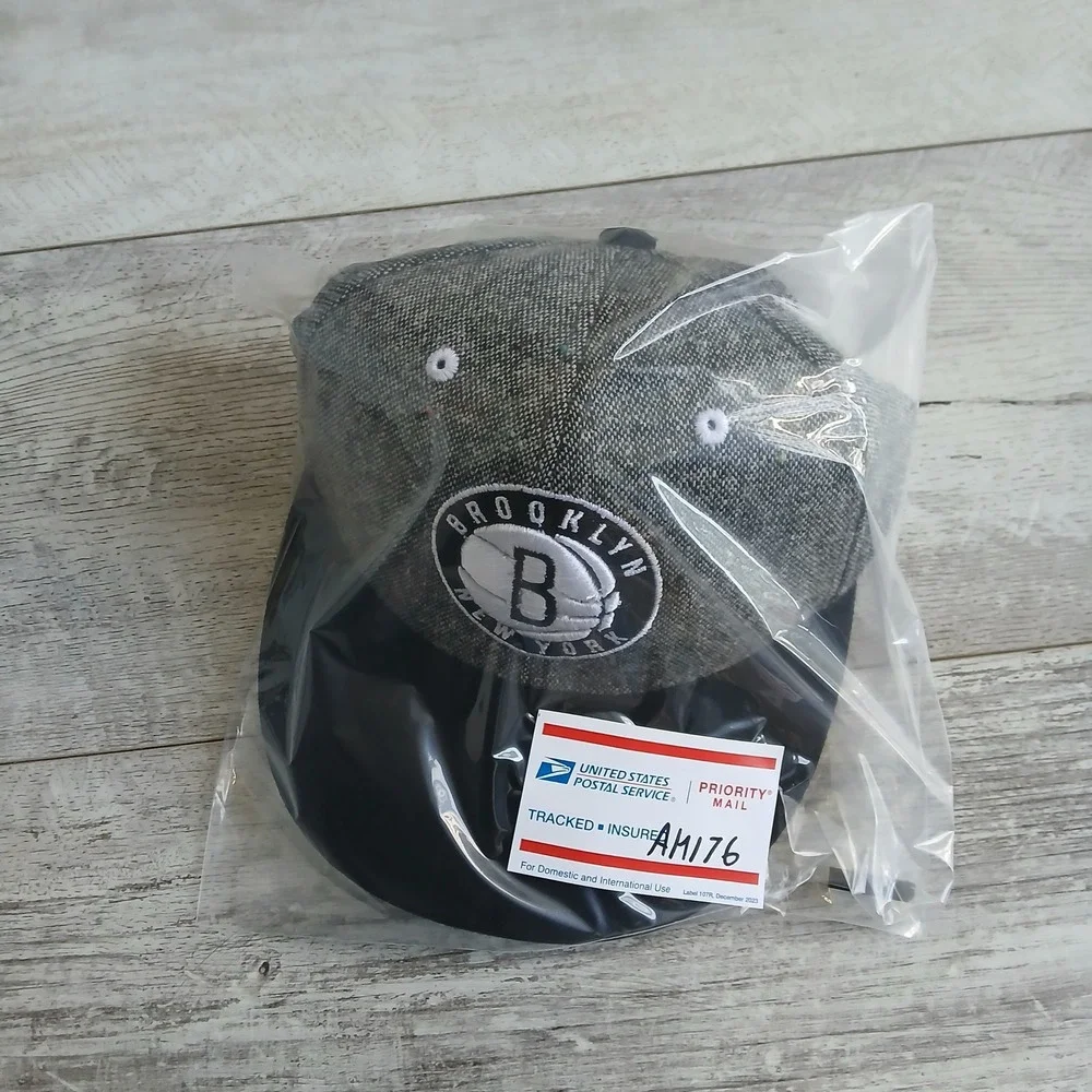 Adidas NBA Brooklyn Nets Hat Cap Gray Black Basketball Flat Brim‎